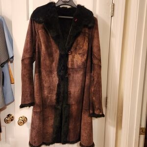 Dark Brown Fur and Leather Heavy Coat. Vintage.